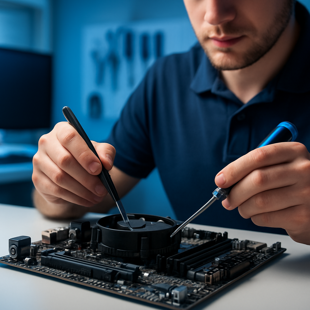 Técnico reparando una computadora